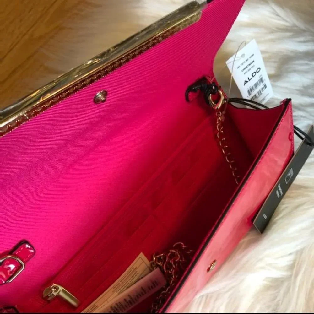 Aldo Shiny Bright Pink Clutch